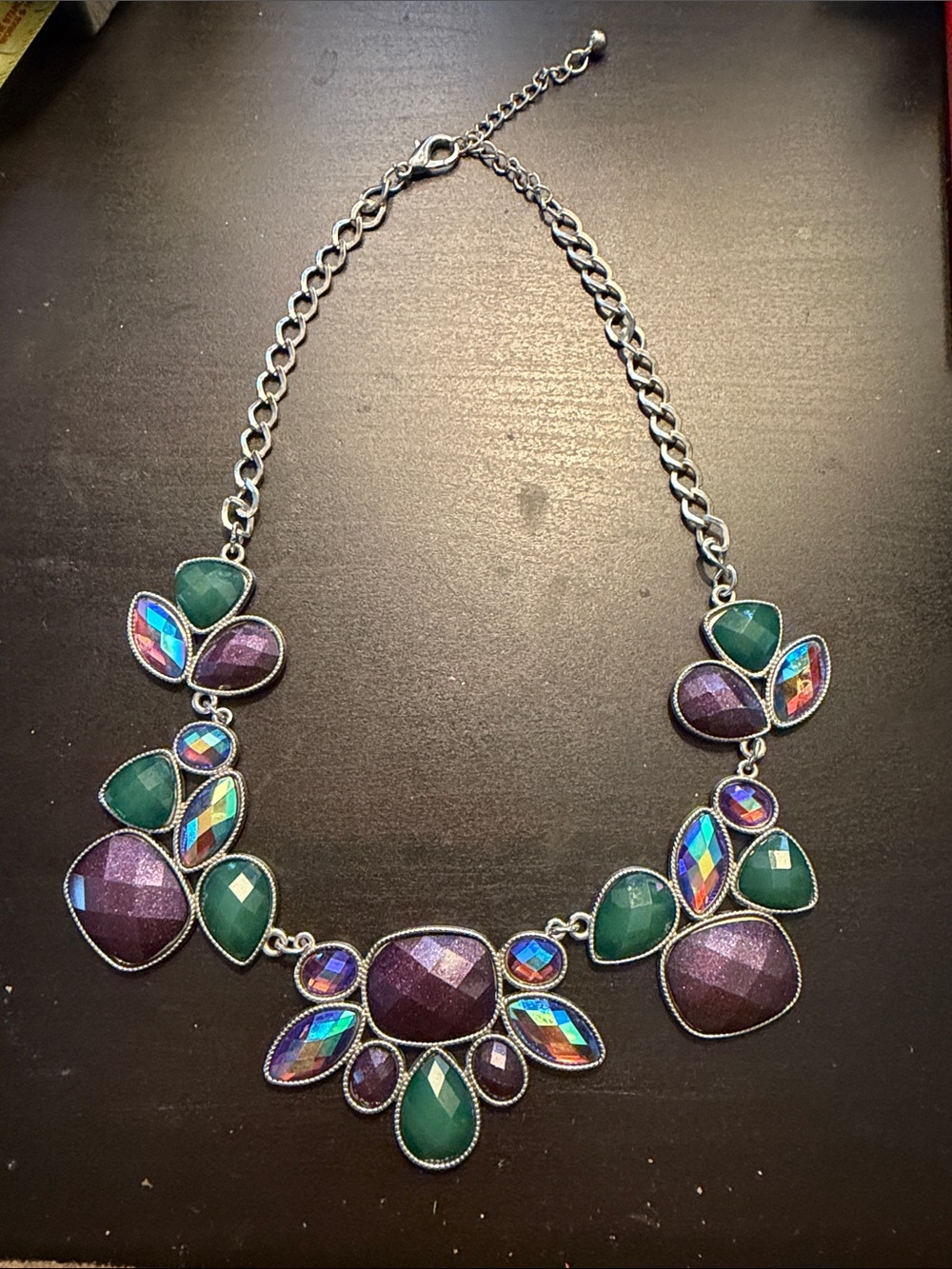 Statement Purple and Green Crystal Bib Necklace - Picture 3 of 3